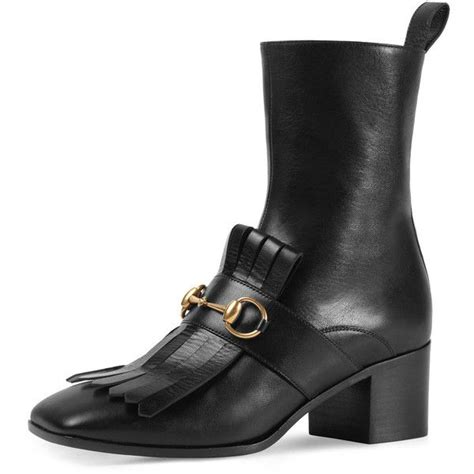 gucci polly kiltie leather ankle boot nero|Gucci boots for women.